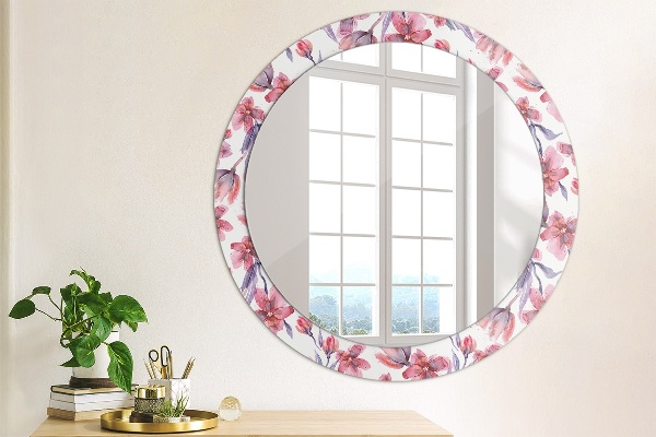 Ronde wandspiegel met print Aquarel bloemen