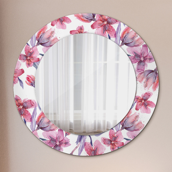 Ronde wandspiegel met print Aquarel bloemen