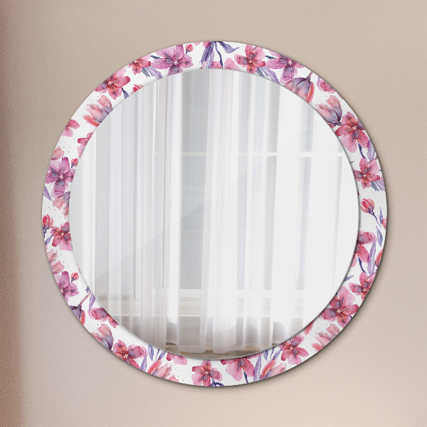Ronde wandspiegel met print Aquarel bloemen