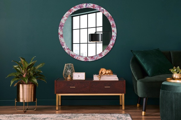 Ronde wandspiegel met print Aquarel bloemen
