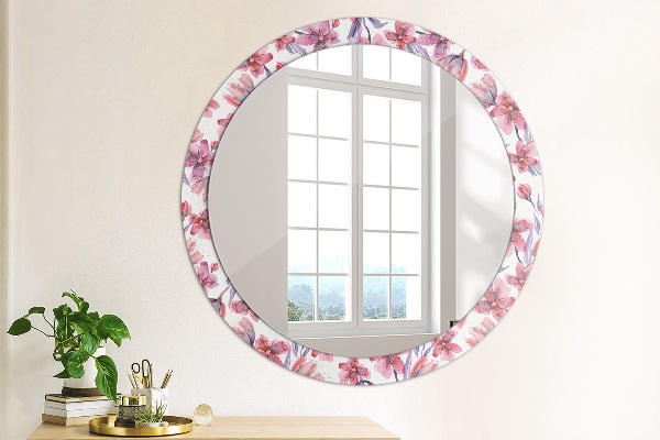 Ronde wandspiegel met print Aquarel bloemen