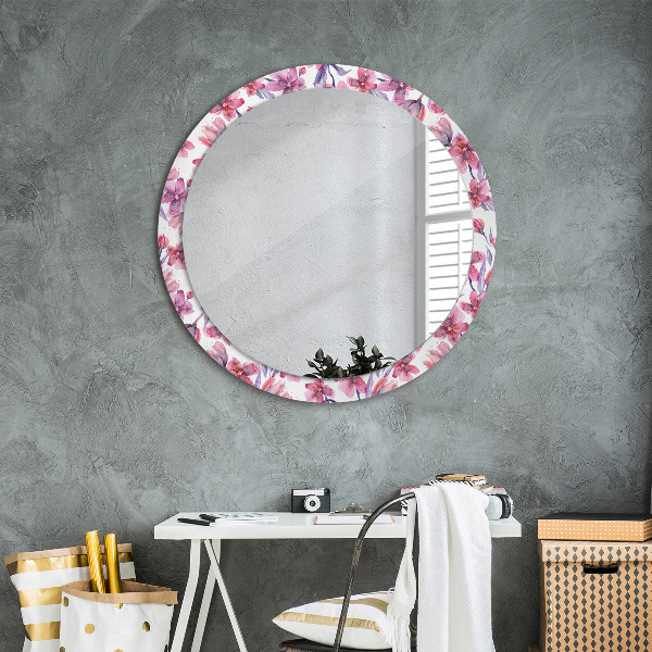 Ronde wandspiegel met print Aquarel bloemen