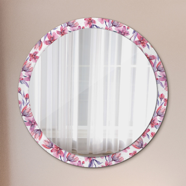 Ronde wandspiegel met print Aquarel bloemen