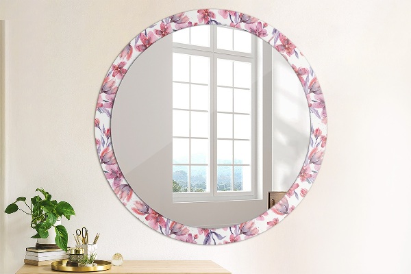 Ronde wandspiegel met print Aquarel bloemen