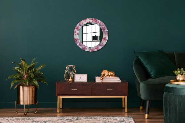Ronde wandspiegel met print Aquarel bloemen