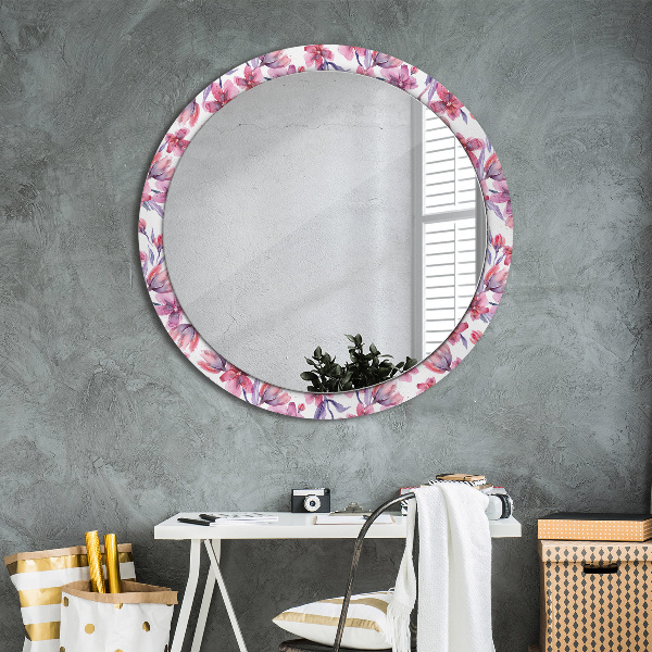 Ronde wandspiegel met print Aquarel bloemen