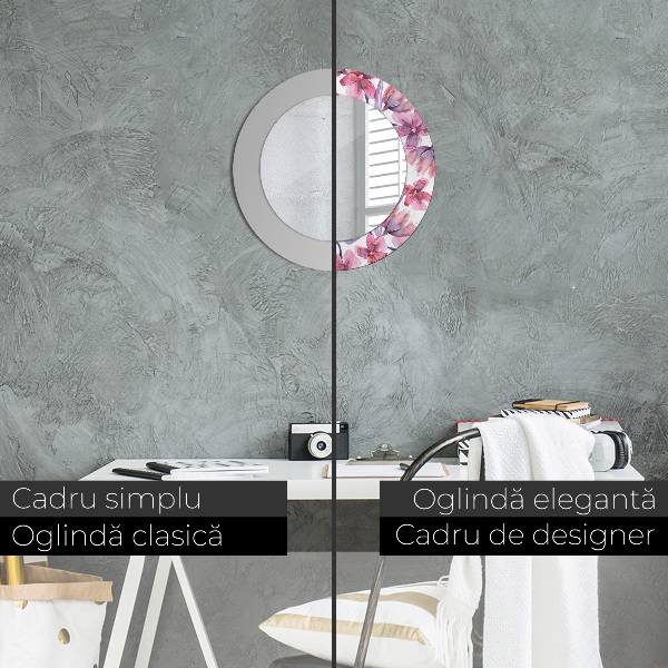 Ronde wandspiegel met print Aquarel bloemen