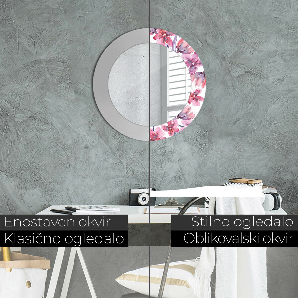 Ronde wandspiegel met print Aquarel bloemen