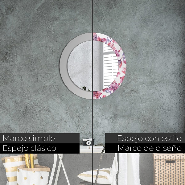Ronde wandspiegel met print Aquarel bloemen