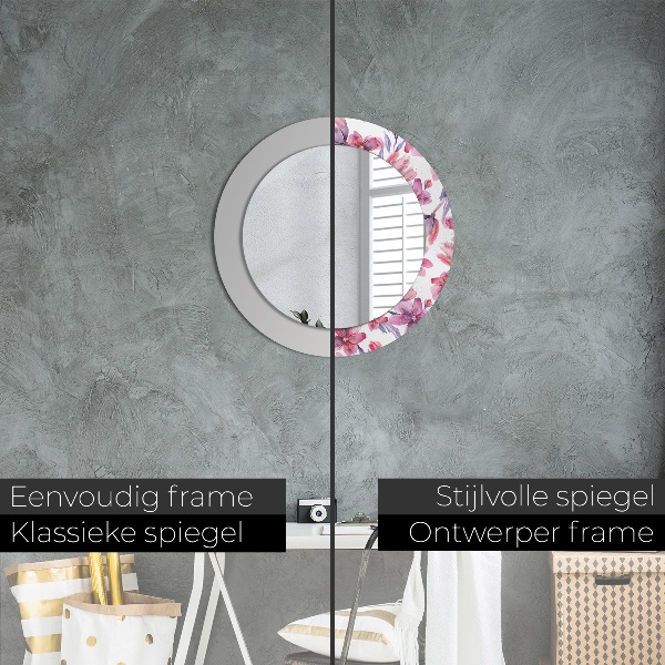 Ronde wandspiegel met print Aquarel bloemen