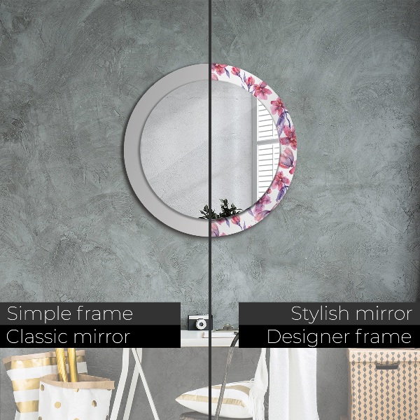 Ronde wandspiegel met print Aquarel bloemen
