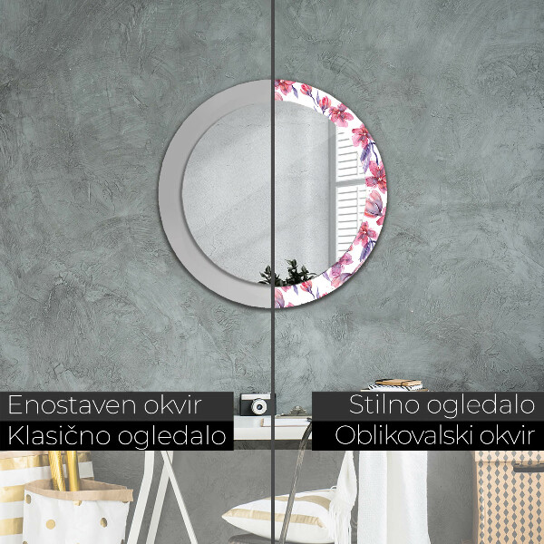 Ronde wandspiegel met print Aquarel bloemen