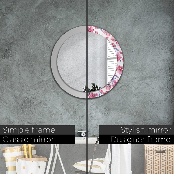 Ronde wandspiegel met print Aquarel bloemen