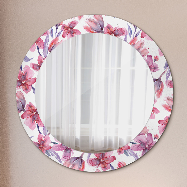 Ronde wandspiegel met print Aquarel bloemen