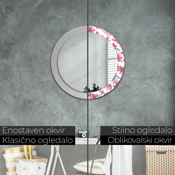 Ronde wandspiegel met print Aquarel bloemen