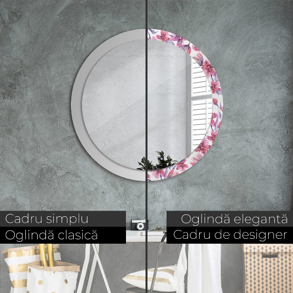 Ronde wandspiegel met print Aquarel bloemen