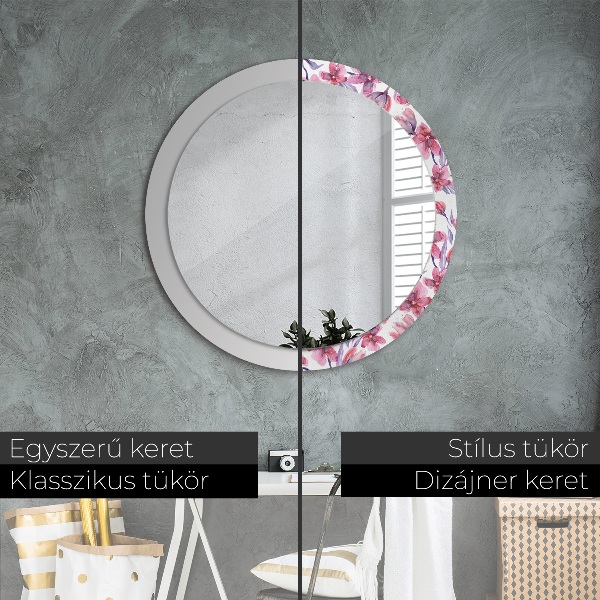 Ronde wandspiegel met print Aquarel bloemen