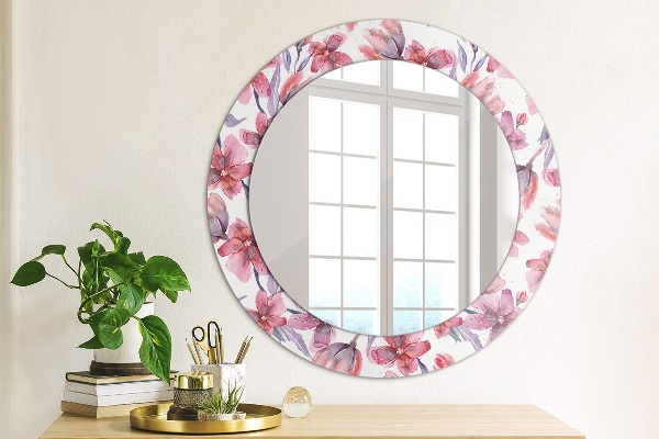 Ronde wandspiegel met print Aquarel bloemen