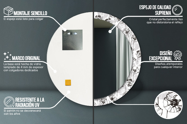 Ronde spiegel met bedrukte lijst Klaprozen bloemen