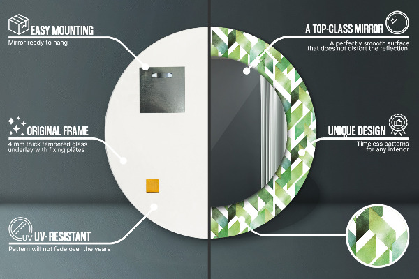 Ronde wandspiegel met print Visgraat