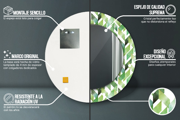 Ronde wandspiegel met print Visgraat