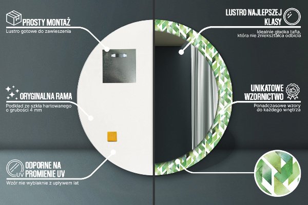 Ronde wandspiegel met print Visgraat
