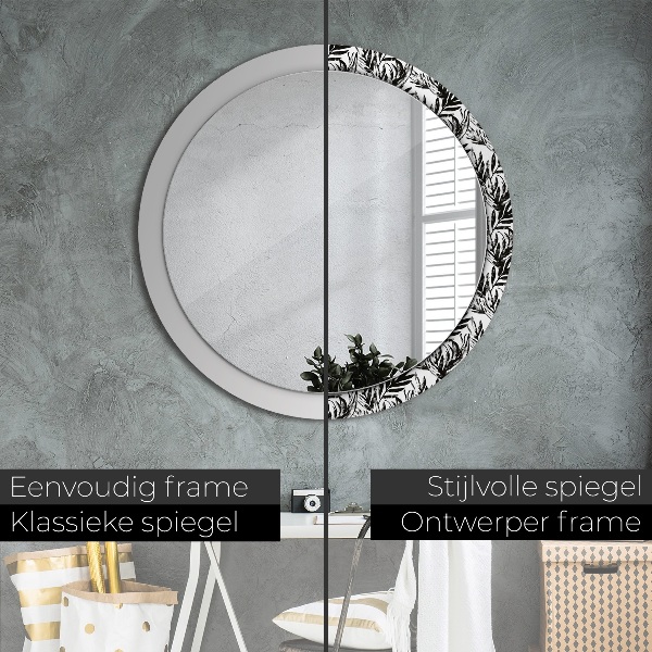 Ronde spiegel met decoratie Monstera