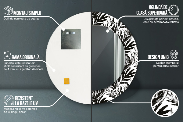 Ronde spiegel met decoratie Monstera