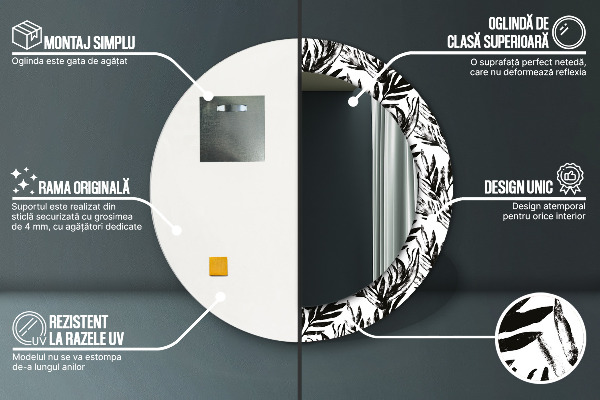 Ronde spiegel met decoratie Monstera