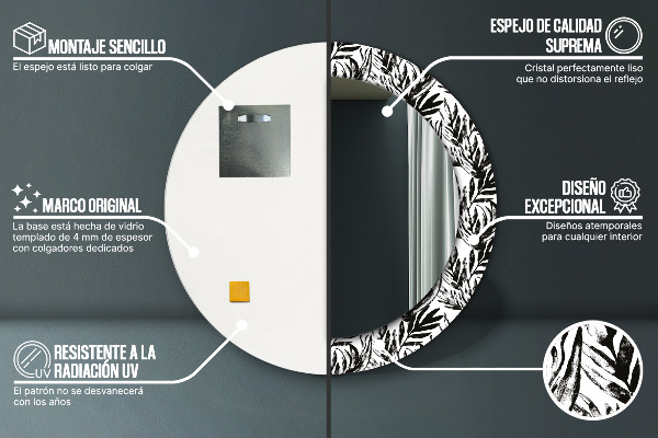 Ronde spiegel met decoratie Monstera