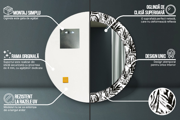 Ronde spiegel met decoratie Monstera