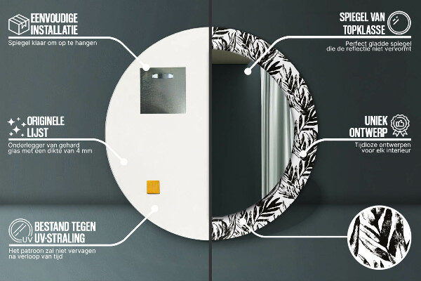 Ronde spiegel met decoratie Monstera