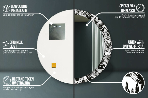 Ronde spiegel met decoratie Monstera