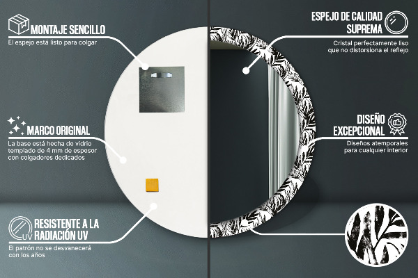 Ronde spiegel met decoratie Monstera
