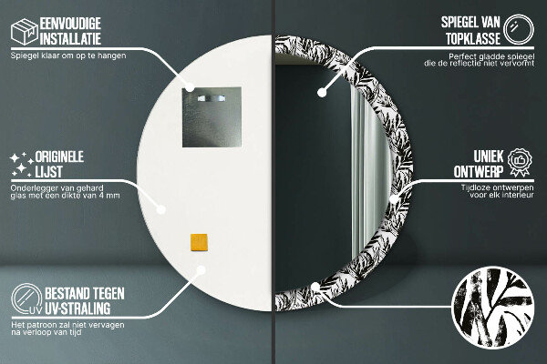 Ronde spiegel met decoratie Monstera