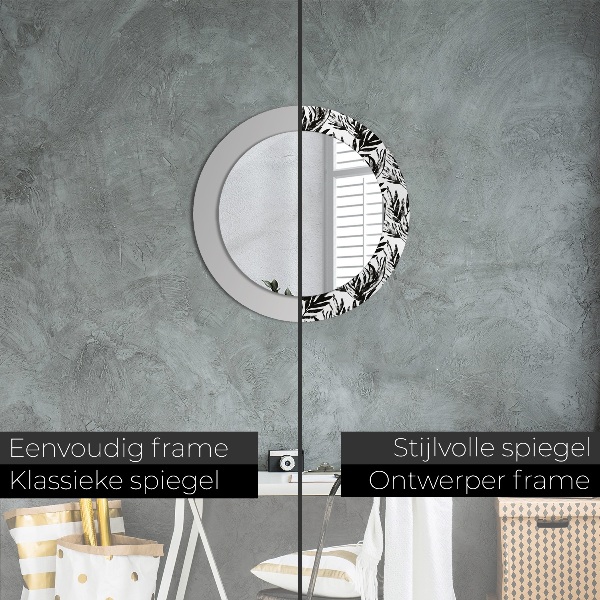 Ronde spiegel met decoratie Monstera