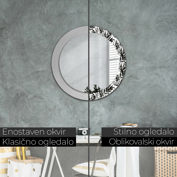 Ronde spiegel met decoratie Monstera