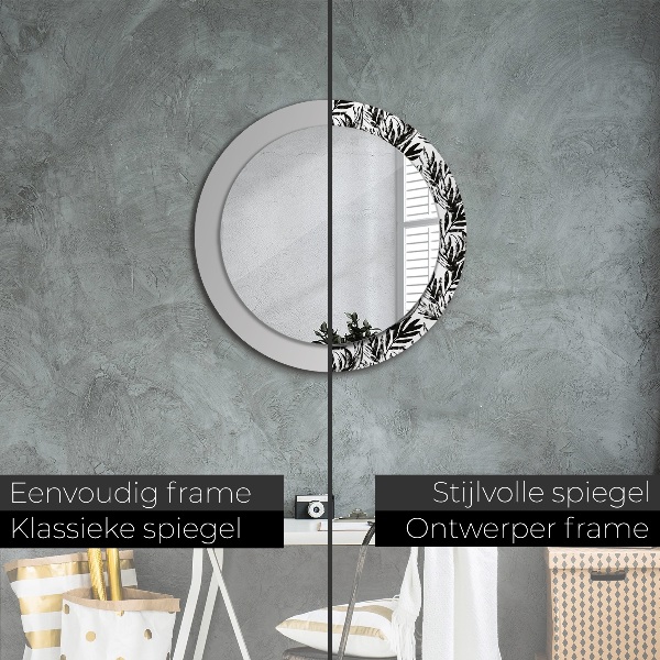 Ronde spiegel met decoratie Monstera