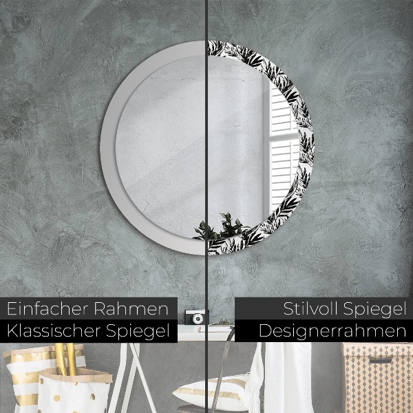 Ronde spiegel met decoratie Monstera