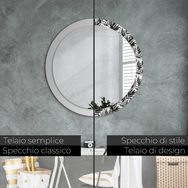 Ronde spiegel met decoratie Monstera