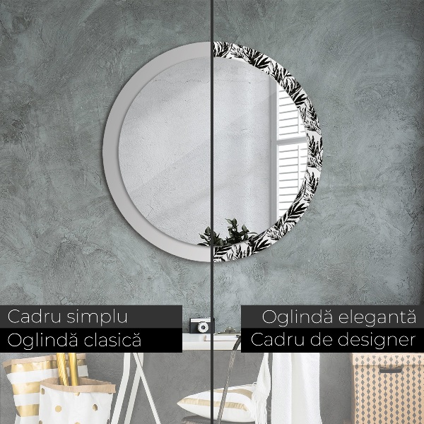 Ronde spiegel met decoratie Monstera