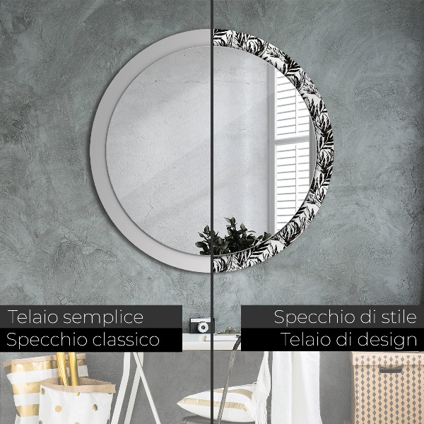 Ronde spiegel met decoratie Monstera