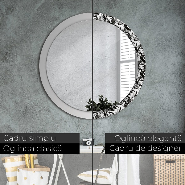 Ronde spiegel met decoratie Monstera