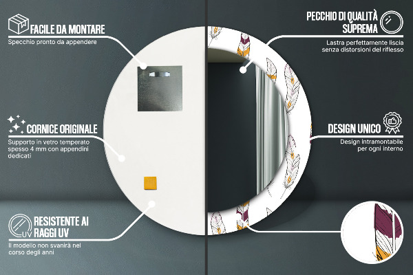 Ronde wandspiegel met print Veren