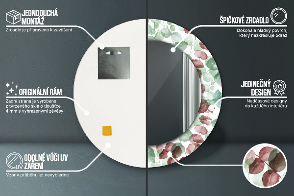 Ronde wandspiegel met print Eucalyptus