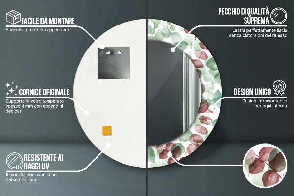 Ronde wandspiegel met print Eucalyptus