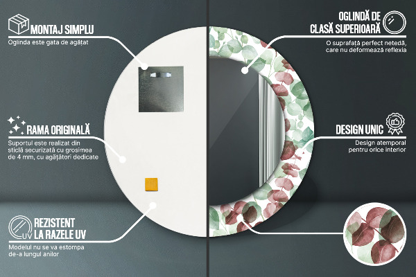 Ronde wandspiegel met print Eucalyptus
