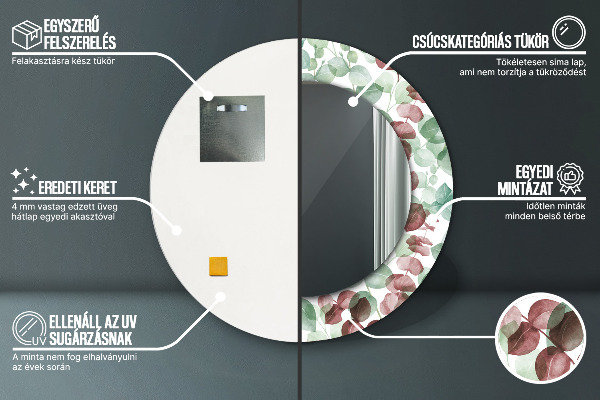 Ronde wandspiegel met print Eucalyptus