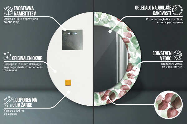 Ronde wandspiegel met print Eucalyptus