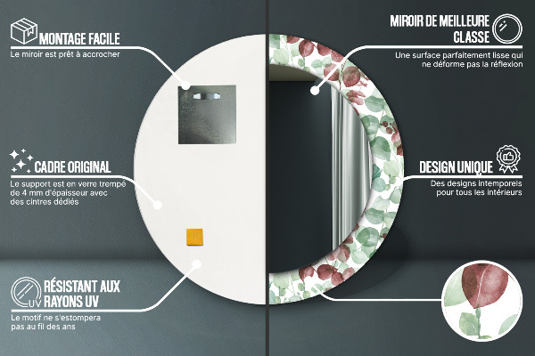 Ronde wandspiegel met print Eucalyptus